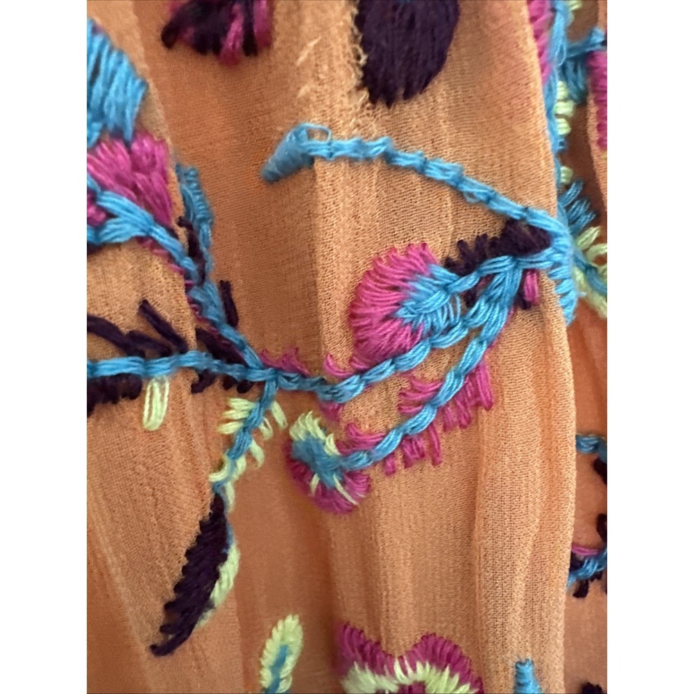 Kimchi Blue Orange Floral Embroidered Babydoll Mini Dress Braided Straps Small - Picture 7 of 11